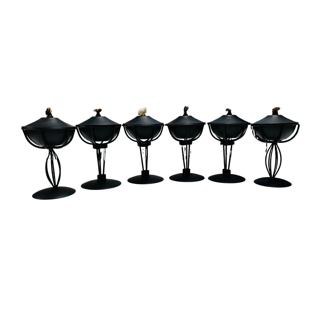 Tabletop Tiki Torches Set of 6 Black Metal Outdoor Oil Lamps Patio Decor Pool